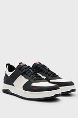 Low-top trainers in faux leather and suede, Dark Grey
