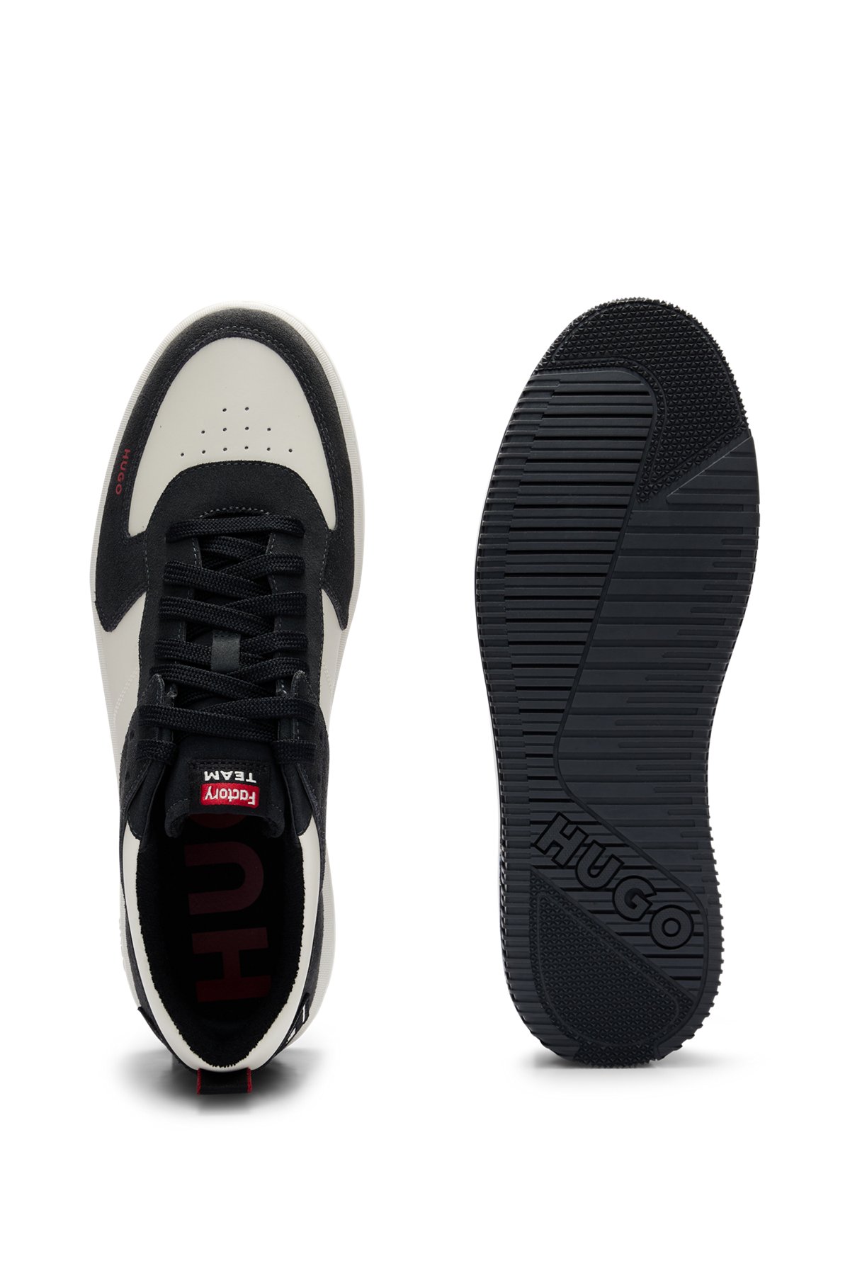 Low-top trainers in faux leather and suede, Dark Grey