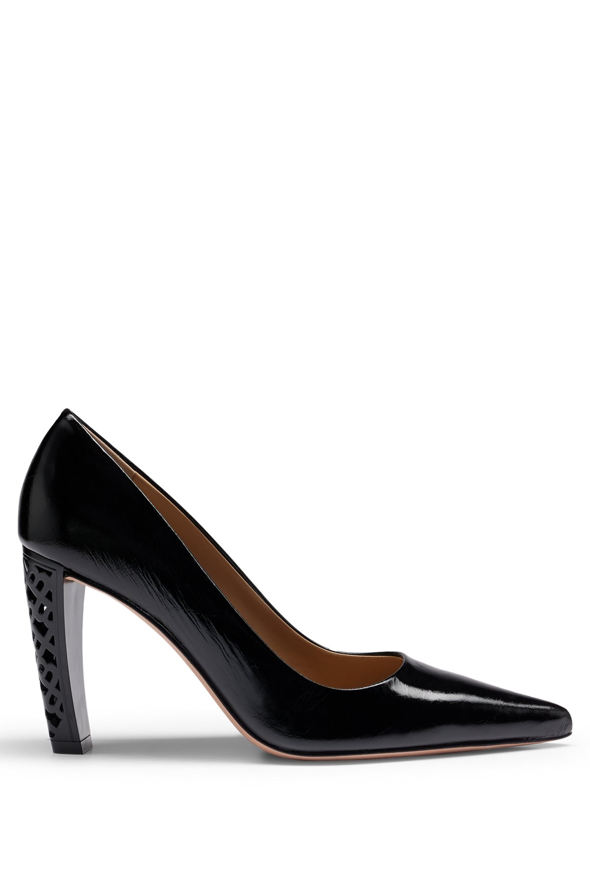 Leather pumps with monogram-patterned heels, Black
