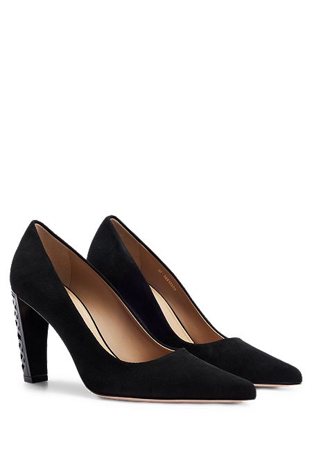 Suede pumps with monogram-structured heel, Black