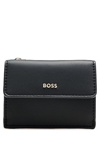 Faux-leather card holder with zipped coin pocket, Black