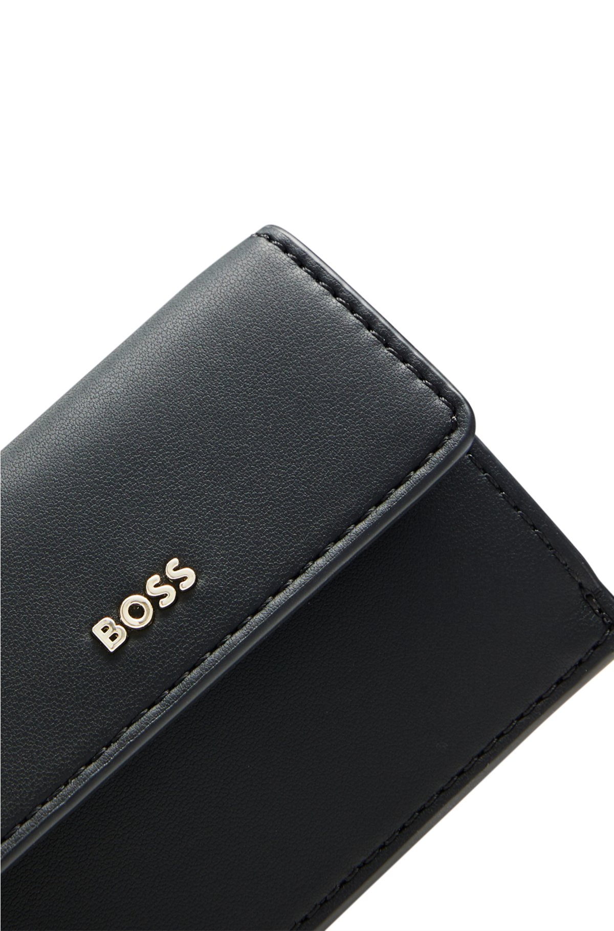 Faux-leather card holder with zipped coin pocket, Black