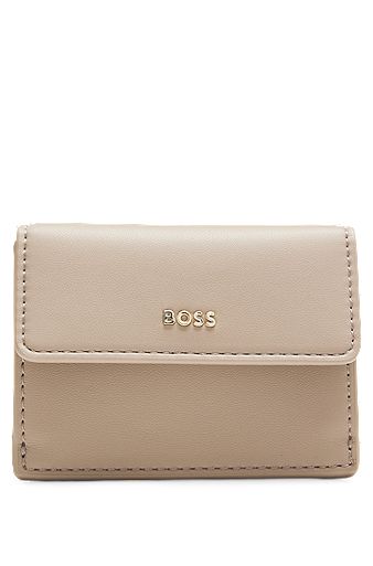 Faux-leather card holder with zipped coin pocket, Light Beige