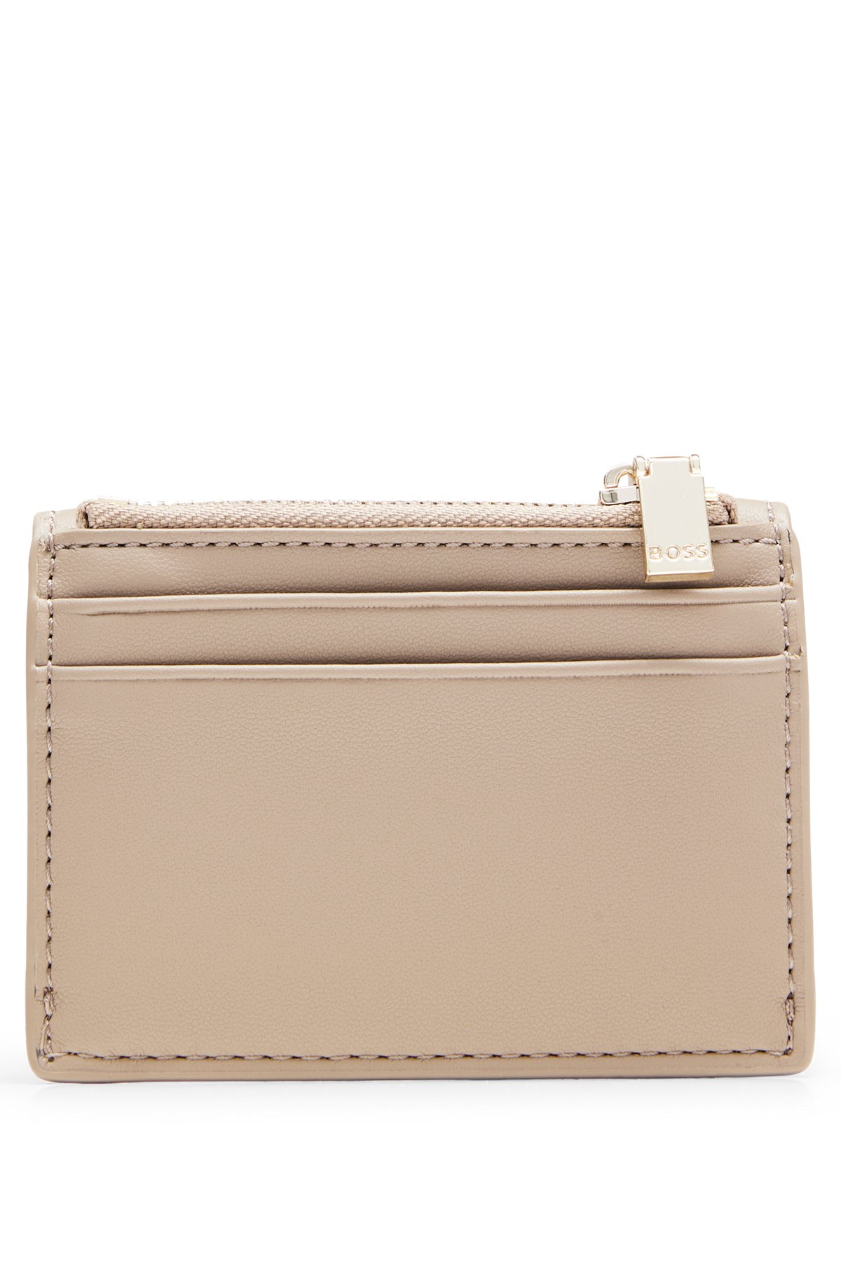 Faux-leather card holder with zipped coin pocket, Light Beige