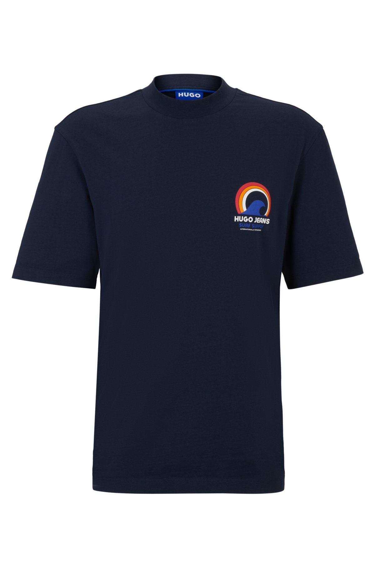 Cotton-jersey T-shirt with surf-inspired artwork, Dark Blue