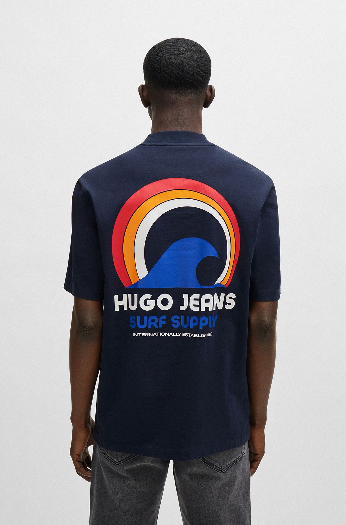 Cotton-jersey T-shirt with surf-inspired artwork, Dark Blue