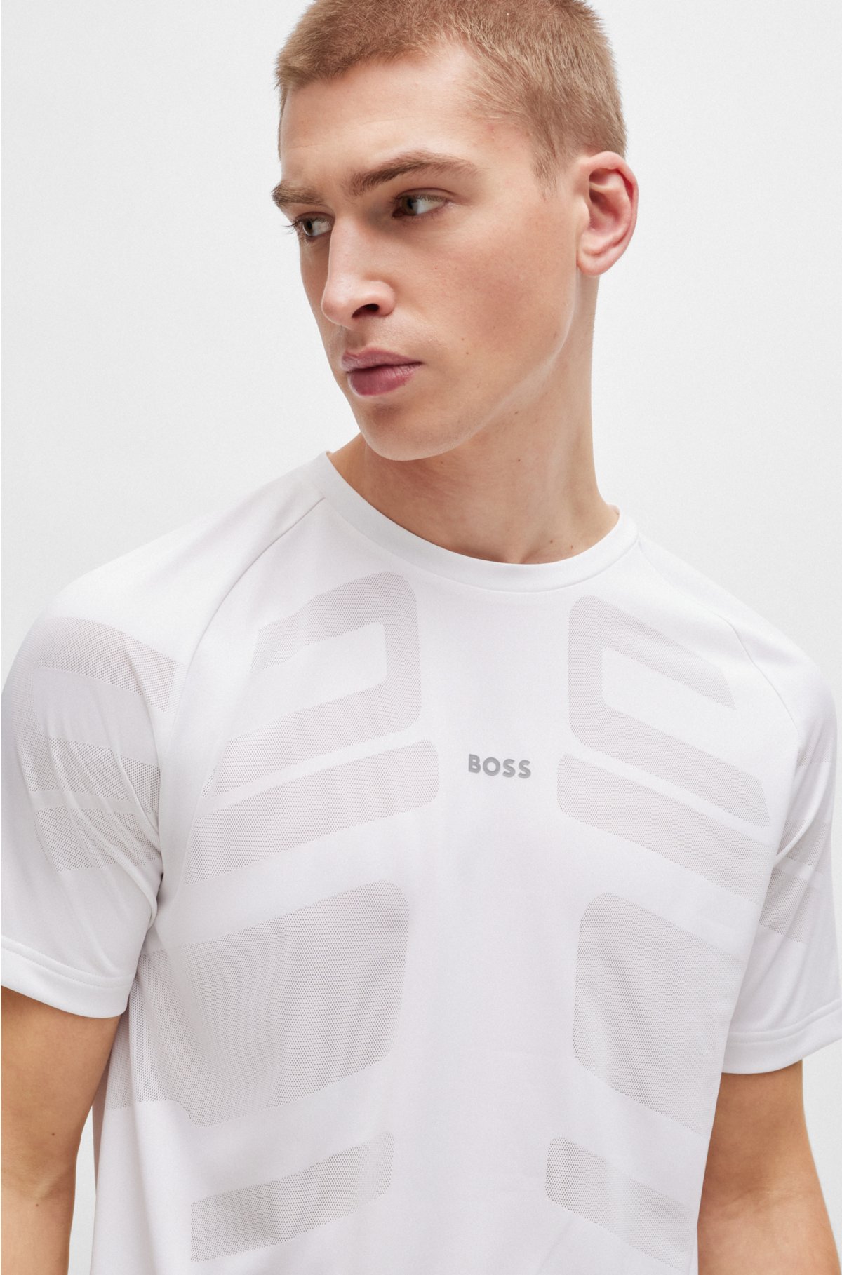 Performance-jacquard T-shirt with decorative reflective logo, White