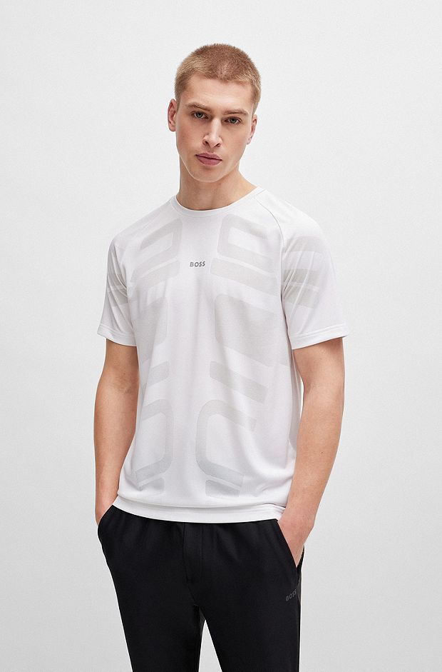 T-shirt i performance-jacquard med dekorativt reflekterende logo, Hvid