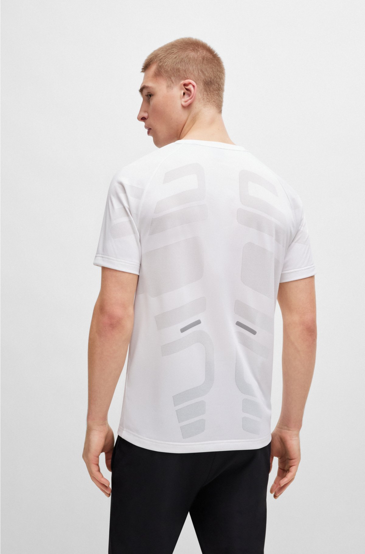 Performance-jacquard T-shirt with decorative reflective logo, White