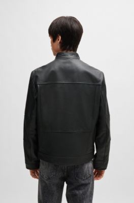 HUGO Extraslimfit leather jacket with red lining