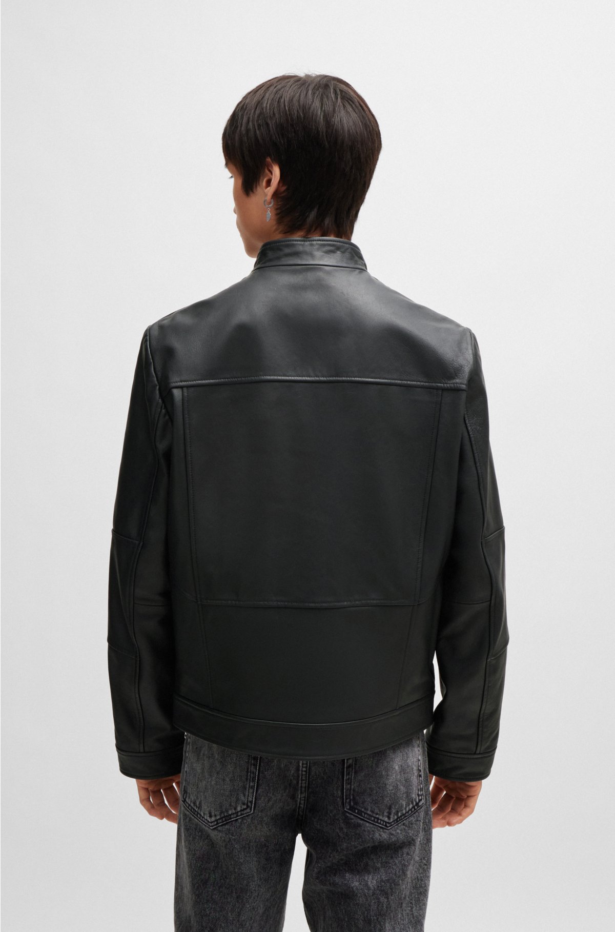 HUGO - Extra-slim-fit leather jacket with red lining
