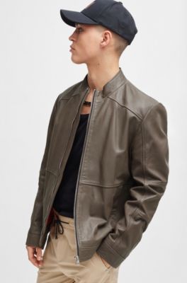 HUGO Extraslimfit leather jacket with red lining