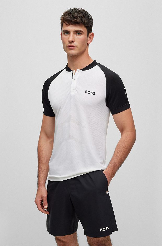 Slim-fit polo shirt with seamless knit, White