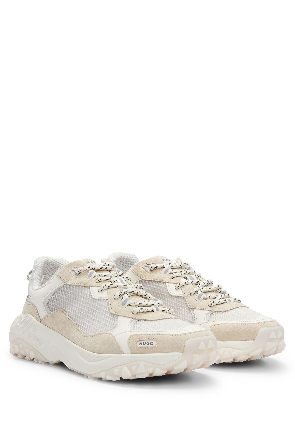Mixed-material trainers with contrast details, Beige