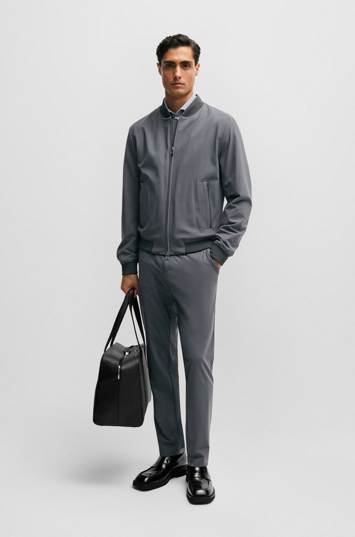 Slim-fit jacket in crease-resistant jersey, Grey