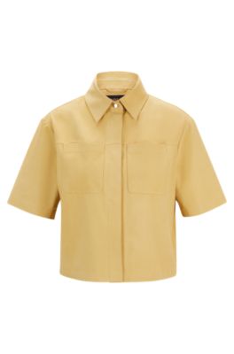 Cropped jacket in nubuck leather with chest pockets, Yellow