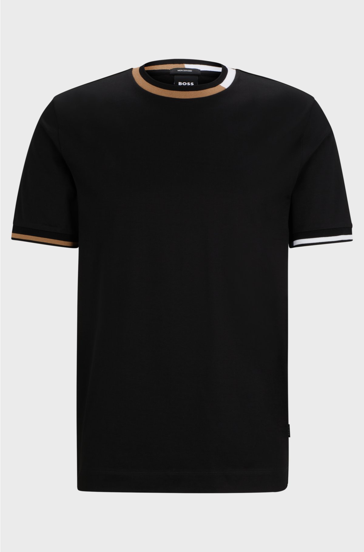Mercerised-cotton T-shirt with signature-stripe details, Black