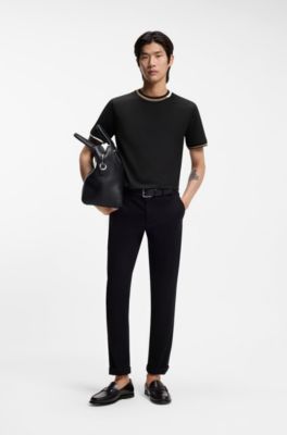 Mercerised-cotton T-shirt with signature-stripe details, Black