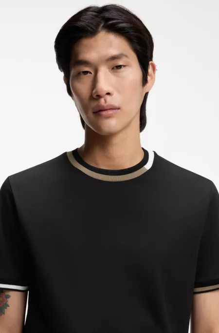 Mercerised-cotton T-shirt with signature-stripe details