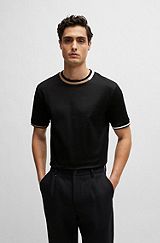 T-shirt en coton mercerisé avec rayures emblématiques, Noir