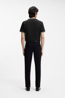 Mercerised-cotton T-shirt with signature-stripe details, Black