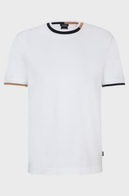 Mercerised-cotton T-shirt with signature-stripe details, White