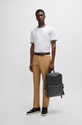 Mercerised-cotton T-shirt with signature-stripe details, White