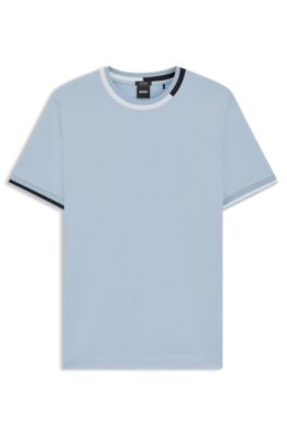Mercerised-cotton T-shirt with signature-stripe details, Light Blue