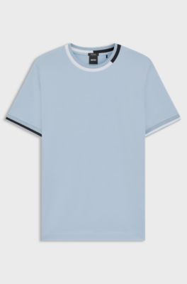 Mercerised-cotton T-shirt with signature-stripe details, Light Blue