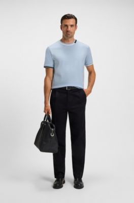 Mercerised-cotton T-shirt with signature-stripe details, Light Blue