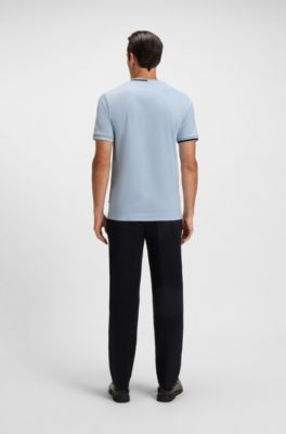 Mercerised-cotton T-shirt with signature-stripe details, Light Blue