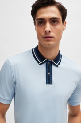 BOSS Mercerisedcotton slimfit polo shirt with contrast stripes