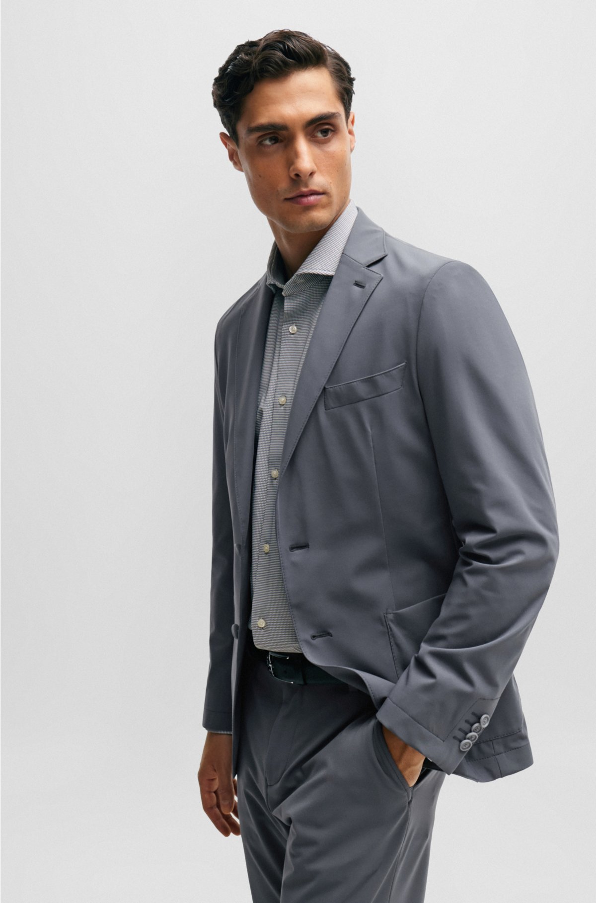 Slim-fit jacket in crease-resistant performance-stretch jersey, Grey
