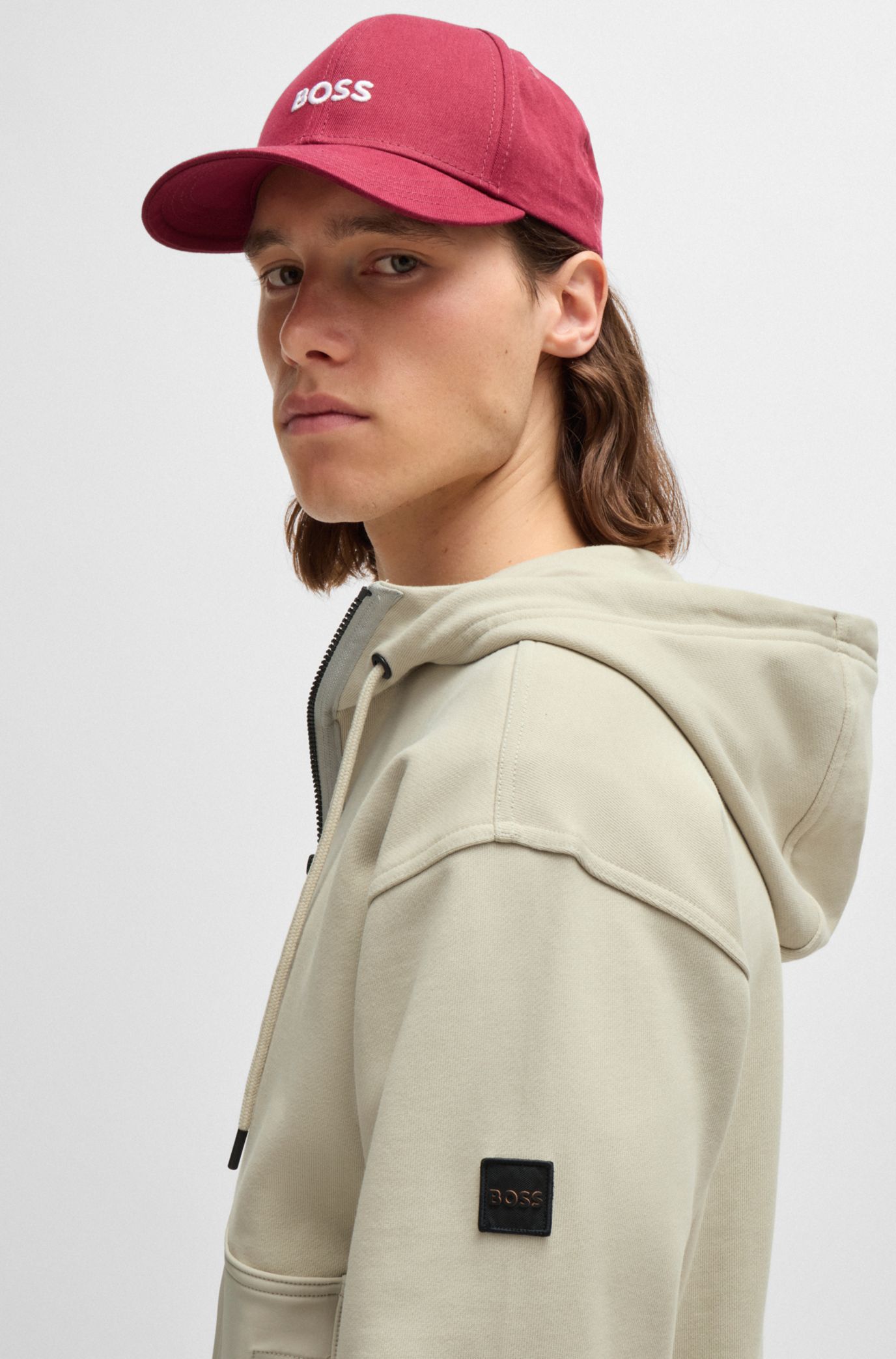 Relaxed-fit zip-up hoodie with contrast panel
