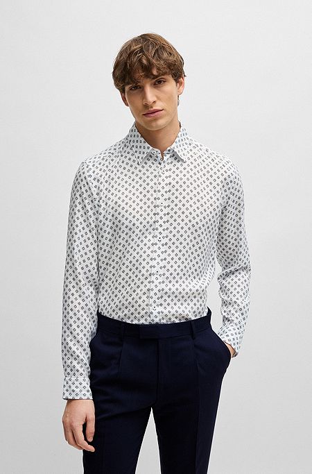 Regular-fit shirt in printed Oxford fabric, White
