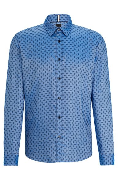 Regular-fit shirt in printed Oxford fabric, Blue
