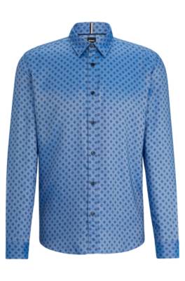 Hugo Boss Regular-fit Shirt In Printed Oxford Fabric In Blue