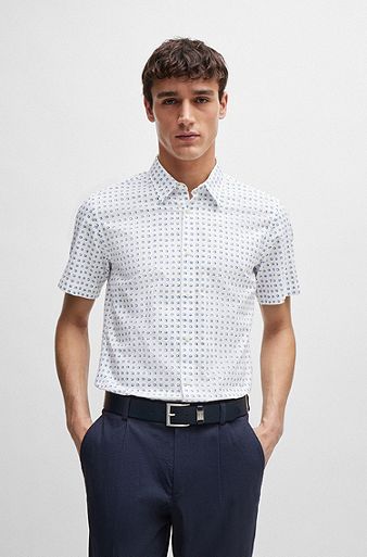 Slim-fit shirt in printed Oxford cotton, White