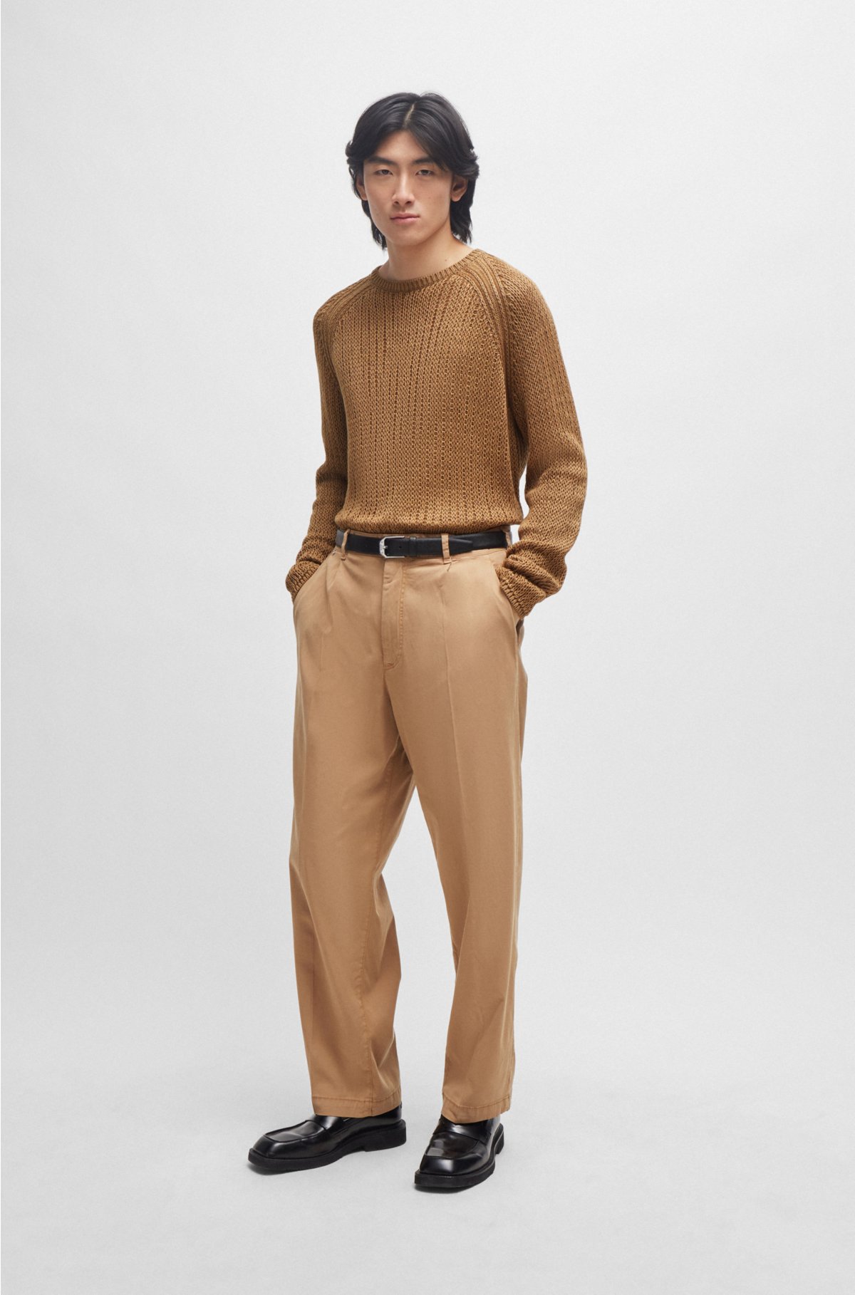 Relaxed-fit trousers with pleat front, Beige
