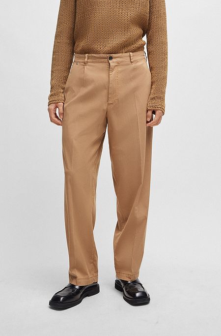 Relaxed-fit trousers with pleat front, Beige