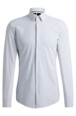 Slim-fit shirt in printed performance-stretch material, White