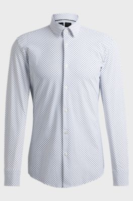 Slim-fit shirt in printed performance-stretch material, White