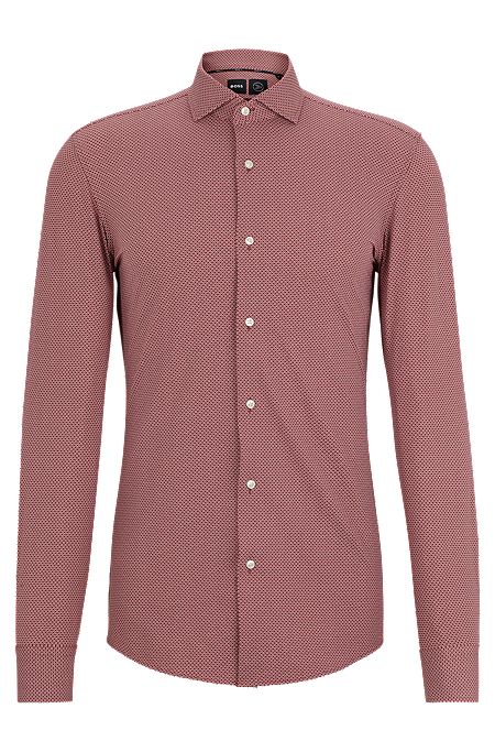 Slim-fit shirt in printed performance-stretch fabric, Light Brown