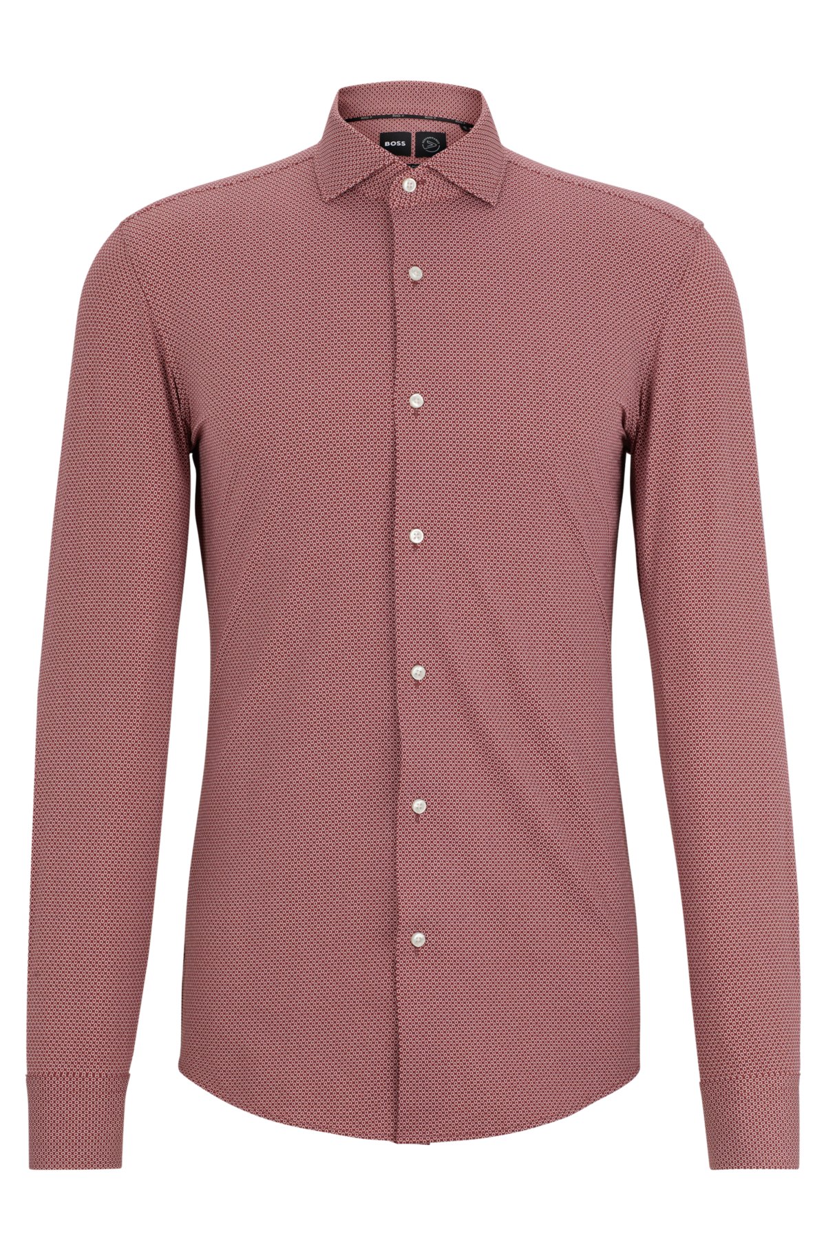 Slim-fit shirt in printed performance-stretch fabric, Light Brown