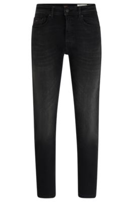 BOSS - Tapered-fit jeans in black super-stretch denim