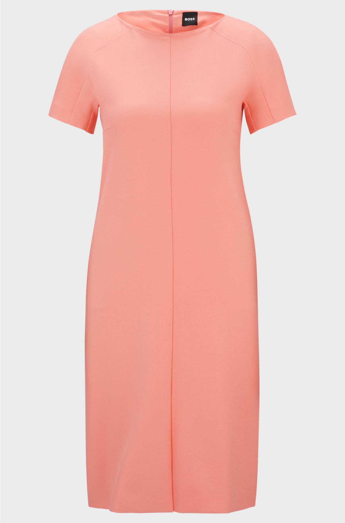 Short-sleeved dress in stretch material, Coral