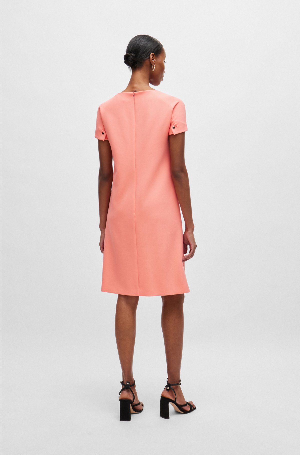 Short-sleeved dress in stretch material, Coral
