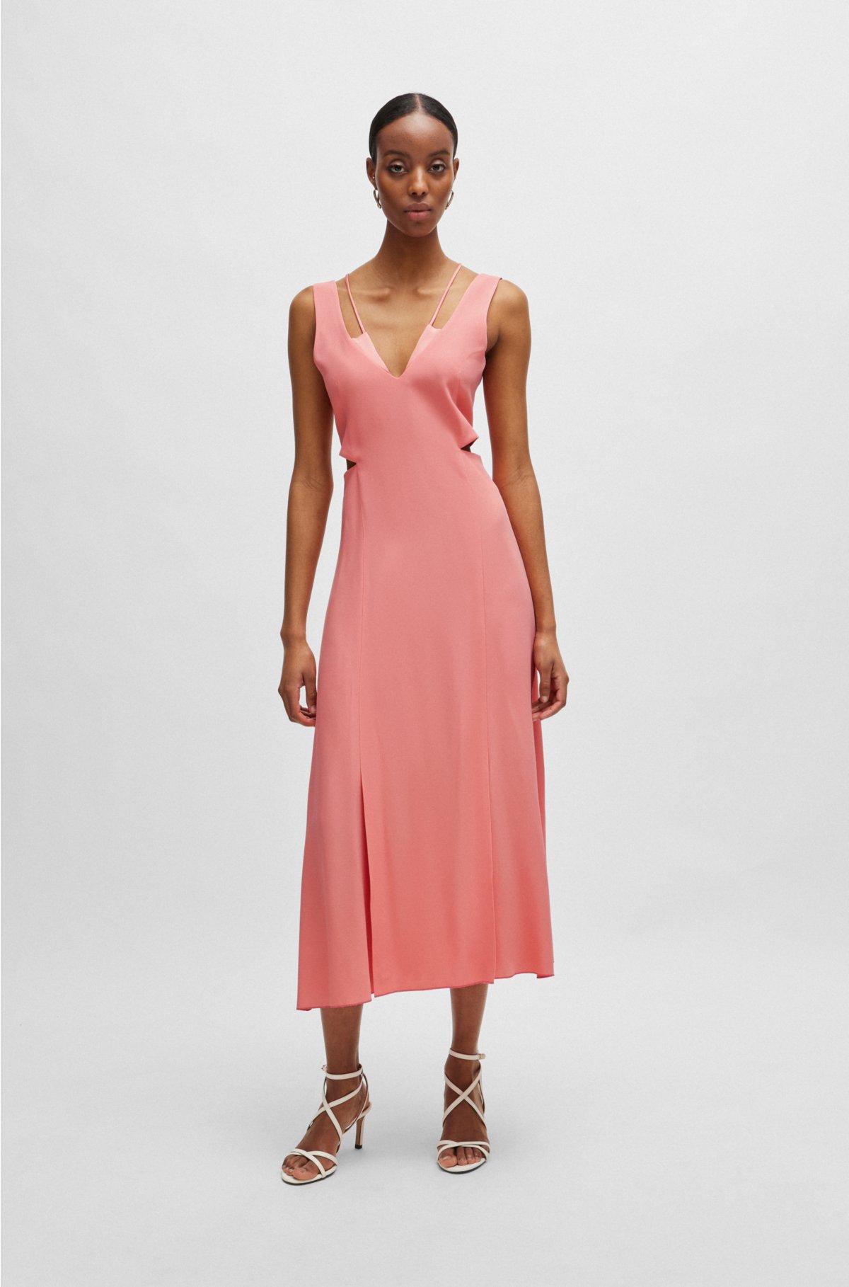 V-neck dress with cut-out details, Coral
