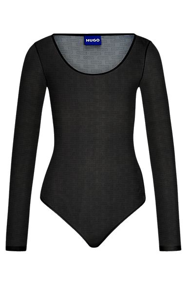 Slim-fit bodysuit in logo mesh, Patterned