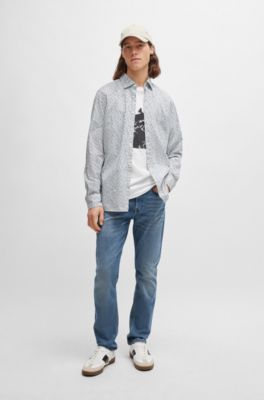 BOSS - Slim-fit jeans in mid-blue soft stretch denim